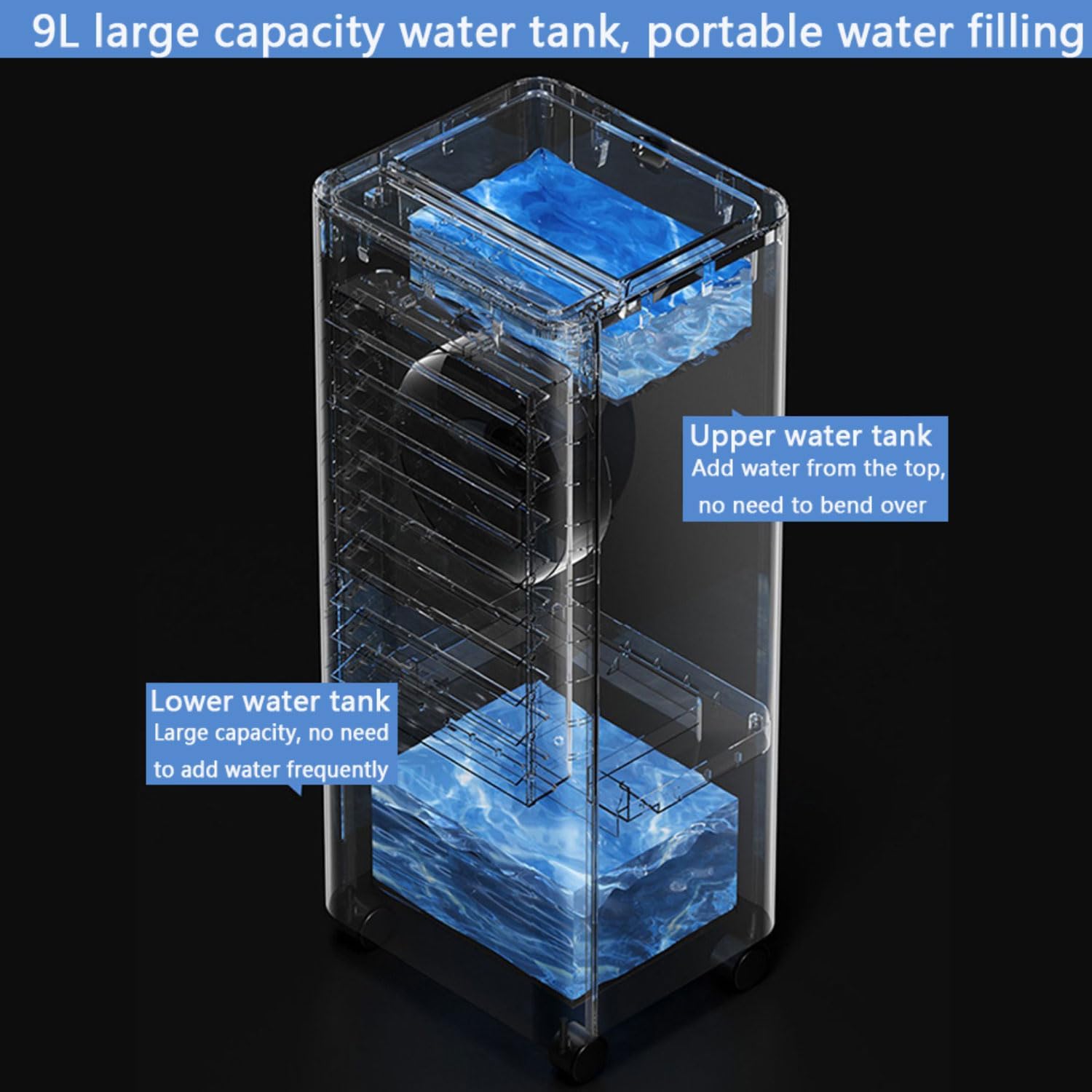 GENERIC 9L Refroidisseur D'évaporation Portable, 90° Pivotant, Télécommande, 15h Minuteur, Ioniseur.Calme Flux D'air Pour Bureau, Chambre Et Garage.Énergie Efficace Avec Les Rouleaux