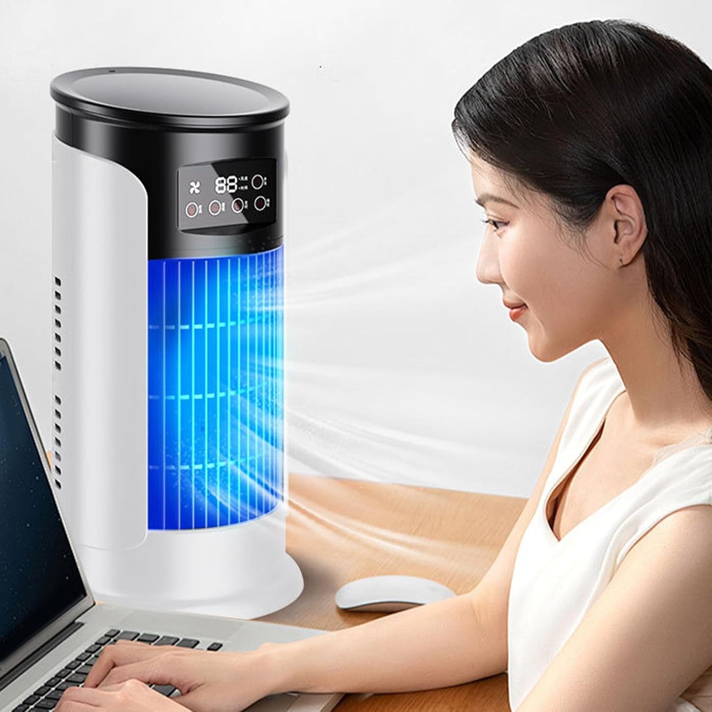 Ventilateur AC - Ventilateur Évaporatif USB De Bureau Rafraîchisseur D'Air,Minuterie Silencieuse Refroidisseur D'Air Réservoir 300 Ml Compact Pour Chambre Voiture Et Extérieur