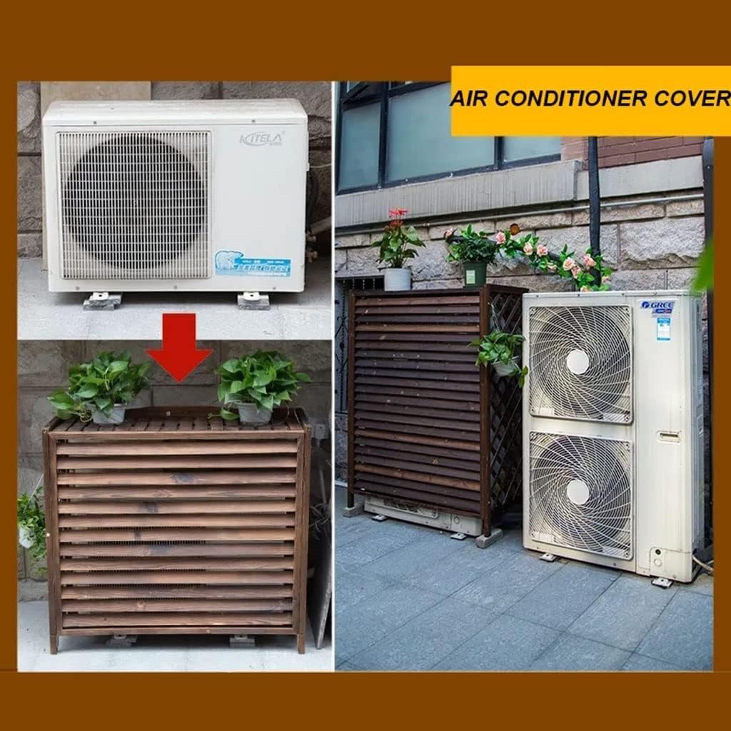 GENERIC Housse De Climatiseur En Bois Massif Avec Pot De Fleurs - Protection Anti-corrosion - Marron - Élégant Et Design