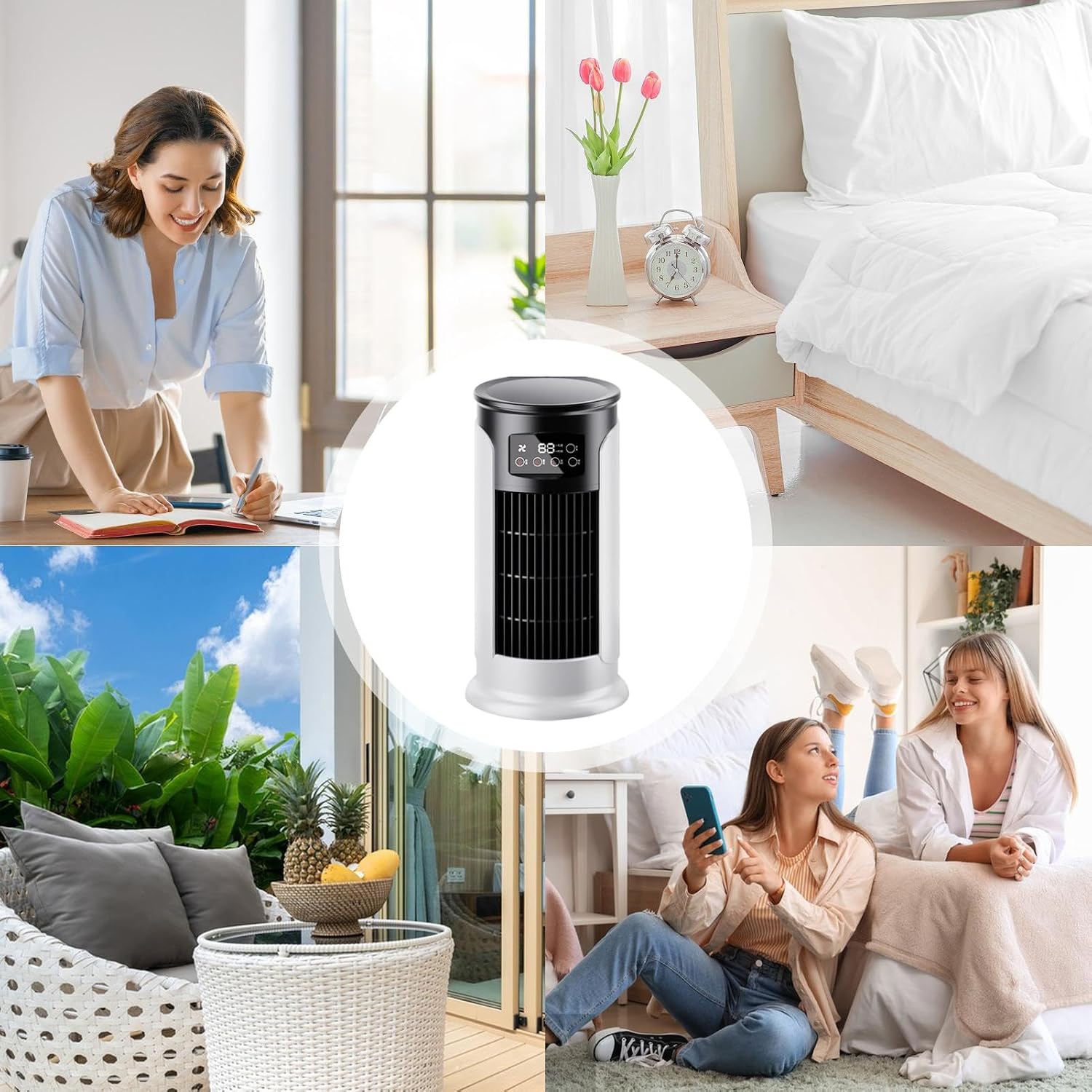  Ventilateur AC - Ventilateur Évaporatif USB De Bureau Rafraîchisseur D'Air,Minuterie Silencieuse Refroidisseur D'Air Réservoir 300 Ml Compact Pour Chambre Voiture Et Extérieur