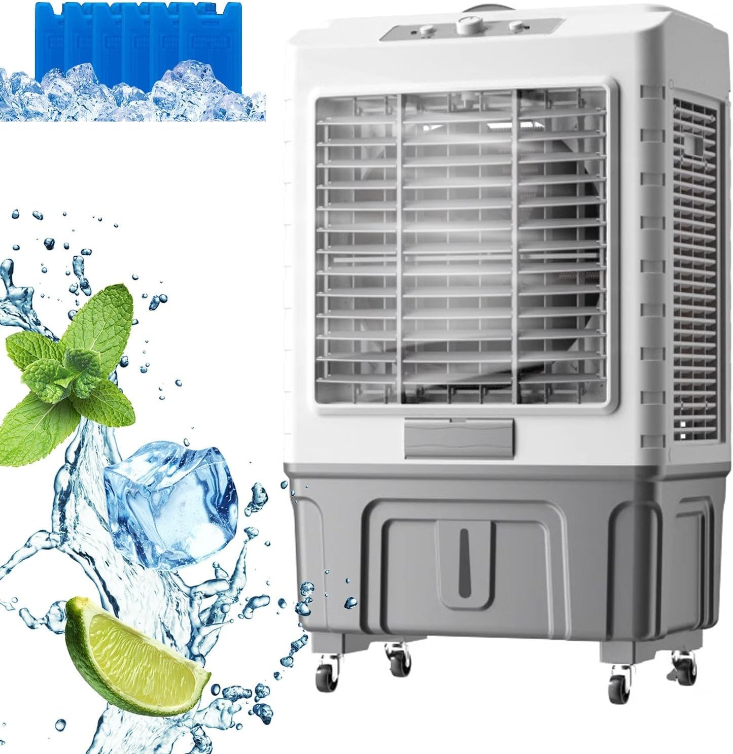GENERIC Refroidisseur D'air évaporatif Portable, Déshumidificateur D'humidificateur De Ventilateur 3 En 1, Grand Réservoir De 55L, 1220 Breuvette Froide Oscillante Pour Le Refroidissement De La Chambre De Bur