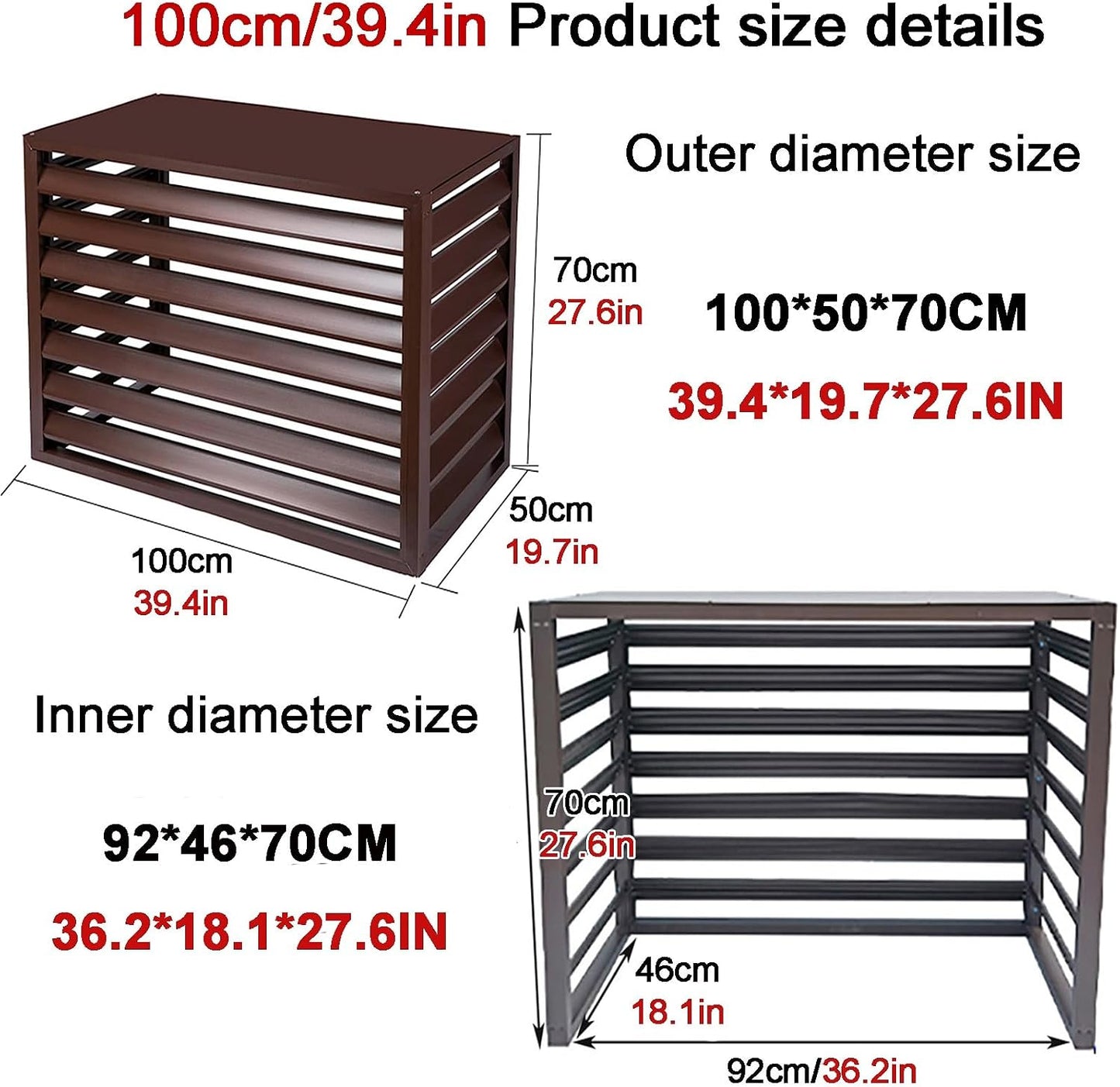  Housse En Aluminium Pour Climatiseur Et Pompe à Chaleur, Protection De L'unité De Climatisation Extérieure – Résistant Aux Intempéries, Gris Et Blanc, Taille 100X Pour Une Durabilité Et Une