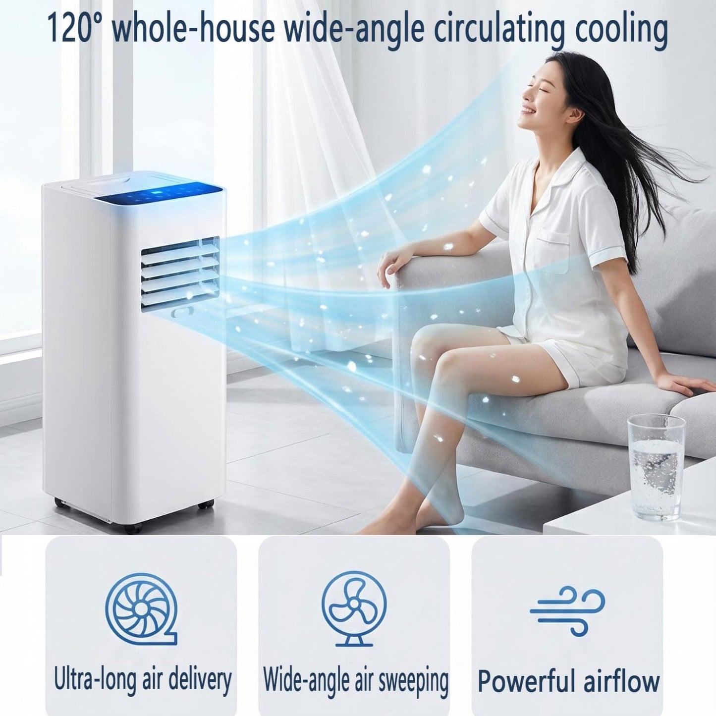  Climatiseur Portable 7000 BTU Avec Télécommande, Unité à Courant Alternatif Intelligent (cool, Ventilateur, Déshumidificateur) 120 ° Oscillant 3 Vitesses Ventilateur De Refroidissement Pour Les Chambr