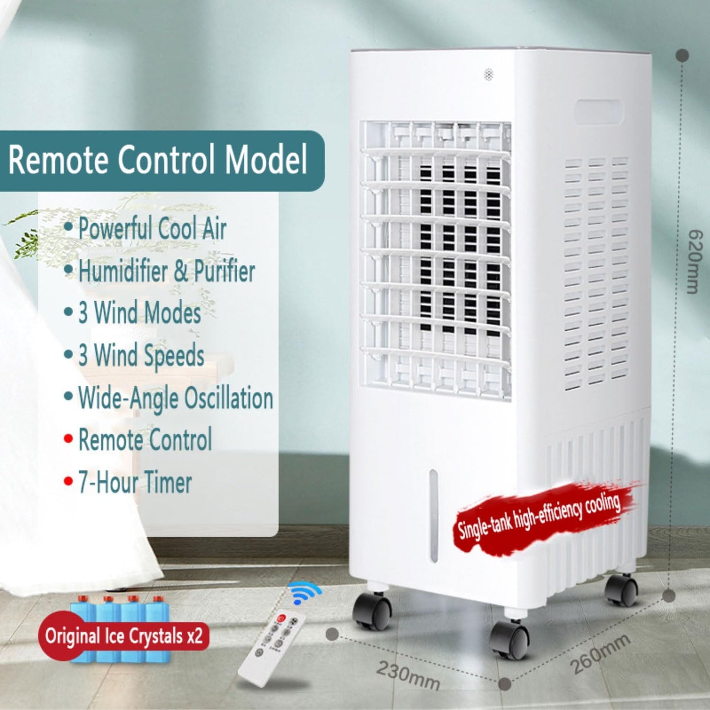 GENERIC Refroidisseur D'air Portable Avec Réservoir De 10L, 3 étapes Et 120 ° Pivotant.Quiet 35dB, Roulettes Pour Jardin, Garage Ou Bureau.avec 2 Batteries Réfrigérées Pour La Brise Fraîche.