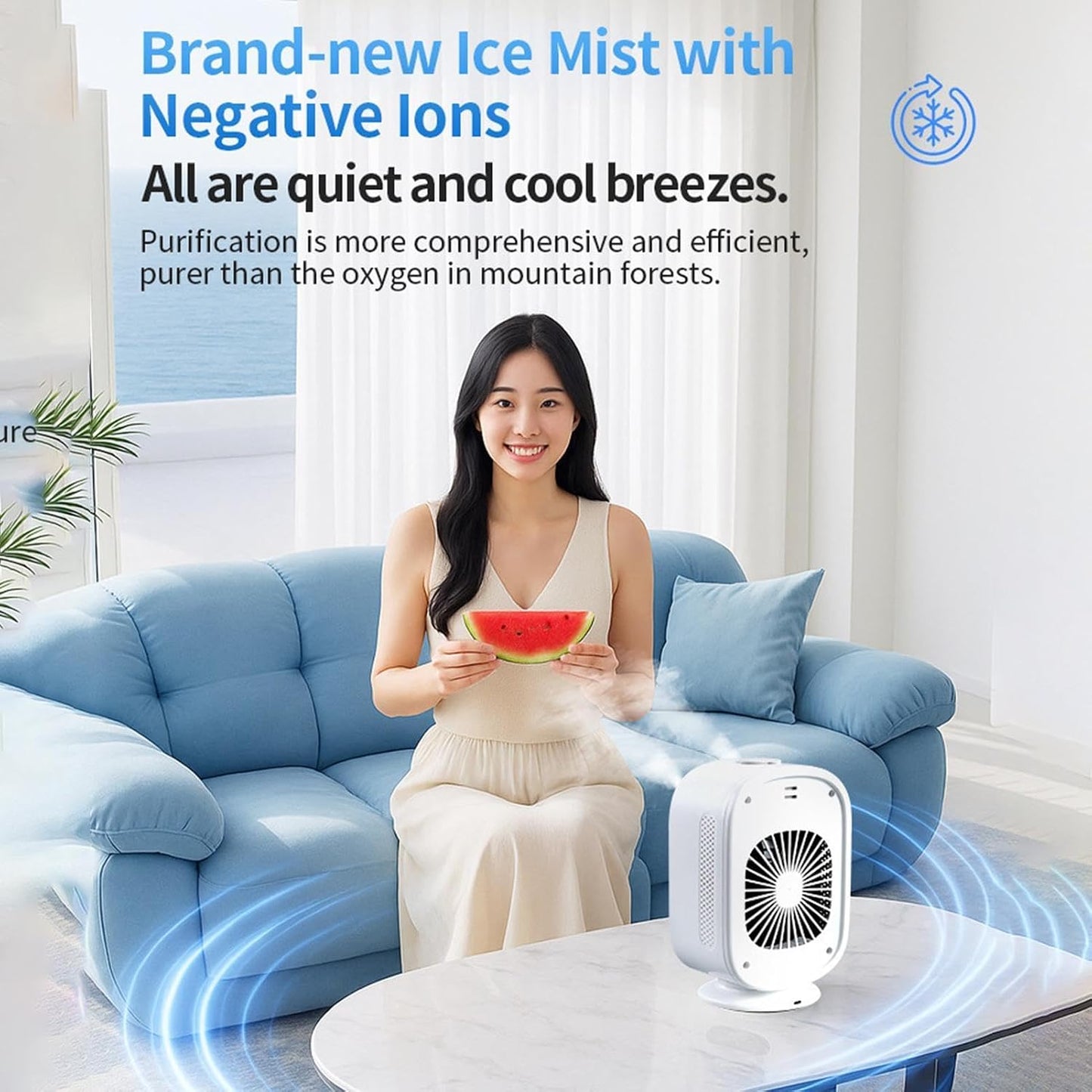  Mini Climatiseur Portatif | Rotation À 150 Degrés Faible Niveau Sonore 3 Vitesses De Ventilation | Climatiseur Portatif Compact | Pour Cuisine, Chambre, Voiture, Dortoir, Bureau, Voyages Et Camping