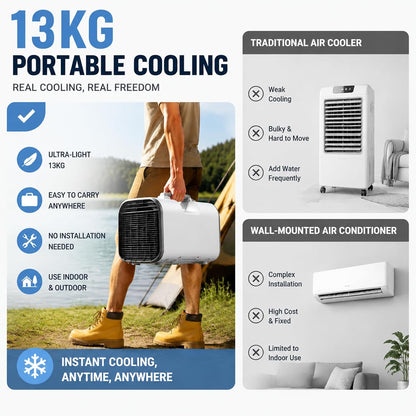  Climatiseur Mobile Tente 4000 BTU, Sans Fenêtre Clim Portable Camping RV Camion Fourgon Voiture Garage Mini Climatiseur Silencieux 4-en-1 Basse Consommation 420W