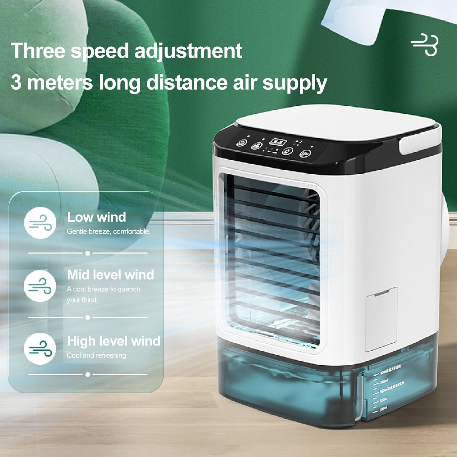  Climatiseur Portable, 12w 900ml 3 Vitesses Rafraîchisseur D'air Personnel à évaporation Avec Deux Ventilateurs De Brumisation Et 7 Couleurs De Lumière Nocturne Ventilateur Mobile