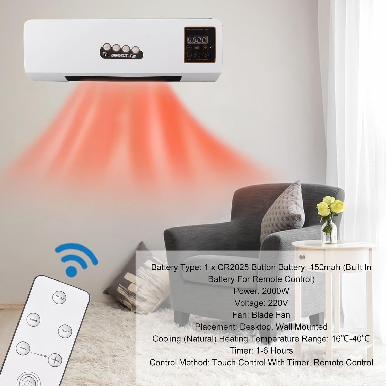  Climatiseur Combo Froid Chaud, 2000W Mural Mobile Avec Télécommande Et Cintre, Climatiseur Réversible Pour Chambre Salon Bureau