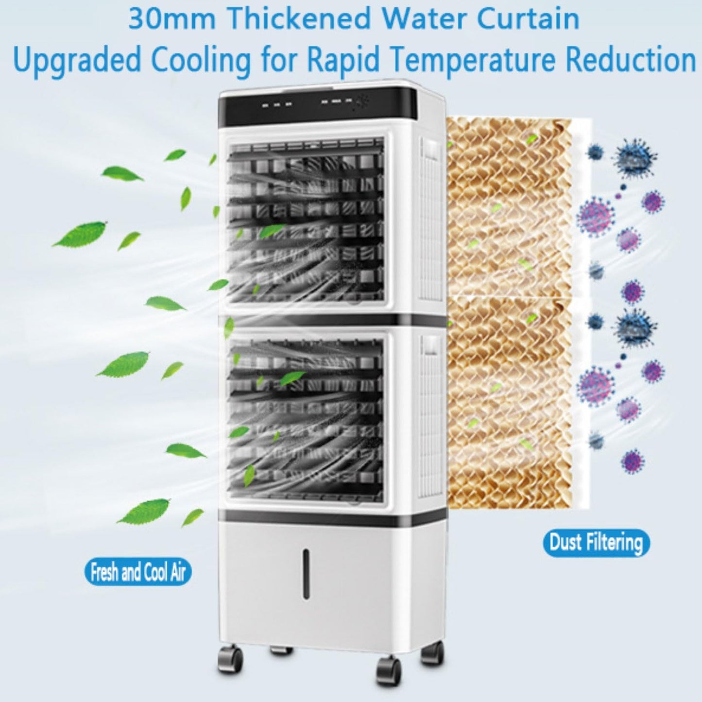  Climatiseur Mobile Portable Rafraîchisseur D’Air Mobile 14L Avec Eau Refroidisseur Par évaporation Oscillation 90° Télécommande Minuterie 12H Ventilateur Refroidisseur D'air Pour Appartement