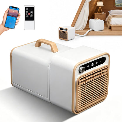  Climatiseur Split Portable 1500W, Climatiseur De Tente Silencieux <40dB Pour Camping Avec Minuteur 12H, Télécommande Tactile & Commande App, Pour Camping-Car & Caravane 1m-Pipe
