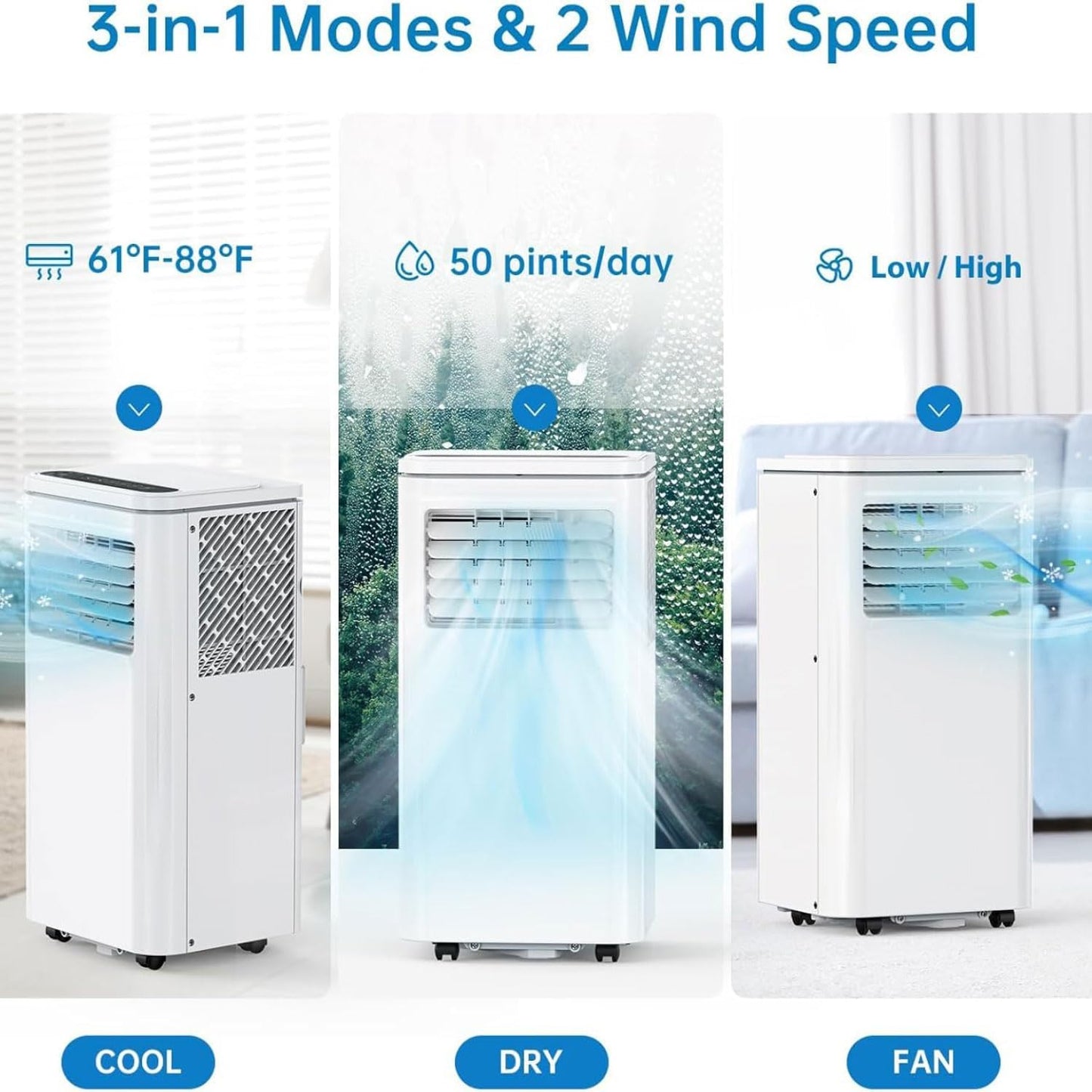 7000 BTU Climatiseurs Portables Climatiseur Portable Jusqu'à 350 Sq.Ft.Unité De Climatisation Portable Intelligente Avec Ventilateur Cool Déshumidificateur Sleep 24H Timer Remote & Installation Kit De