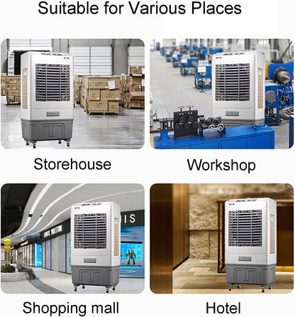 GENERIC Refroidisseur D'air évaporatif Portable, Réglages à 3 Vitesses Et Oscillation à 120 °, Réservoir De 55L Pour Le Refroidissement De Bureau à Domicile, Conception Facile Avec Roues