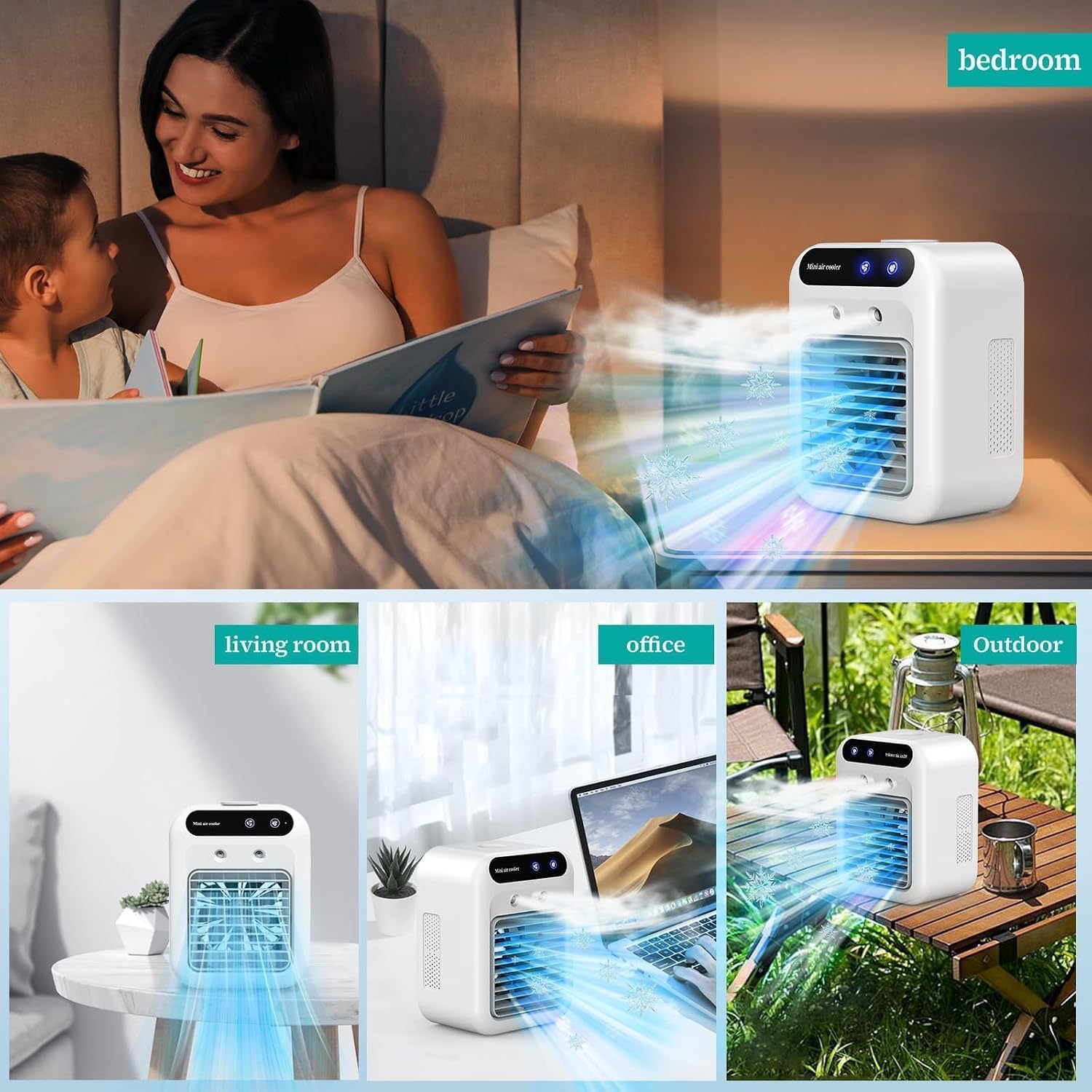  Climatiseur Mobile, Climatiseur Portable Silencieux 4 En 1, Capacité De 500 Ml, Deux Vitesses De Ventilation, Deux Modes De Pulvérisation, Mini Climatiseur, Convient Aux Bureaux Touches Tactiles