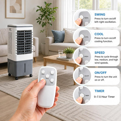 GENERIC Refroidisseur D'air évaporatif Compact Avec Télécommande, Ventilateur à 3 Vitesses, Minuterie 7.5H, Packs De Glace Et Roues Verrouillables Pour Chambre à Coucher, Bureau, Confort De Refroidissement De