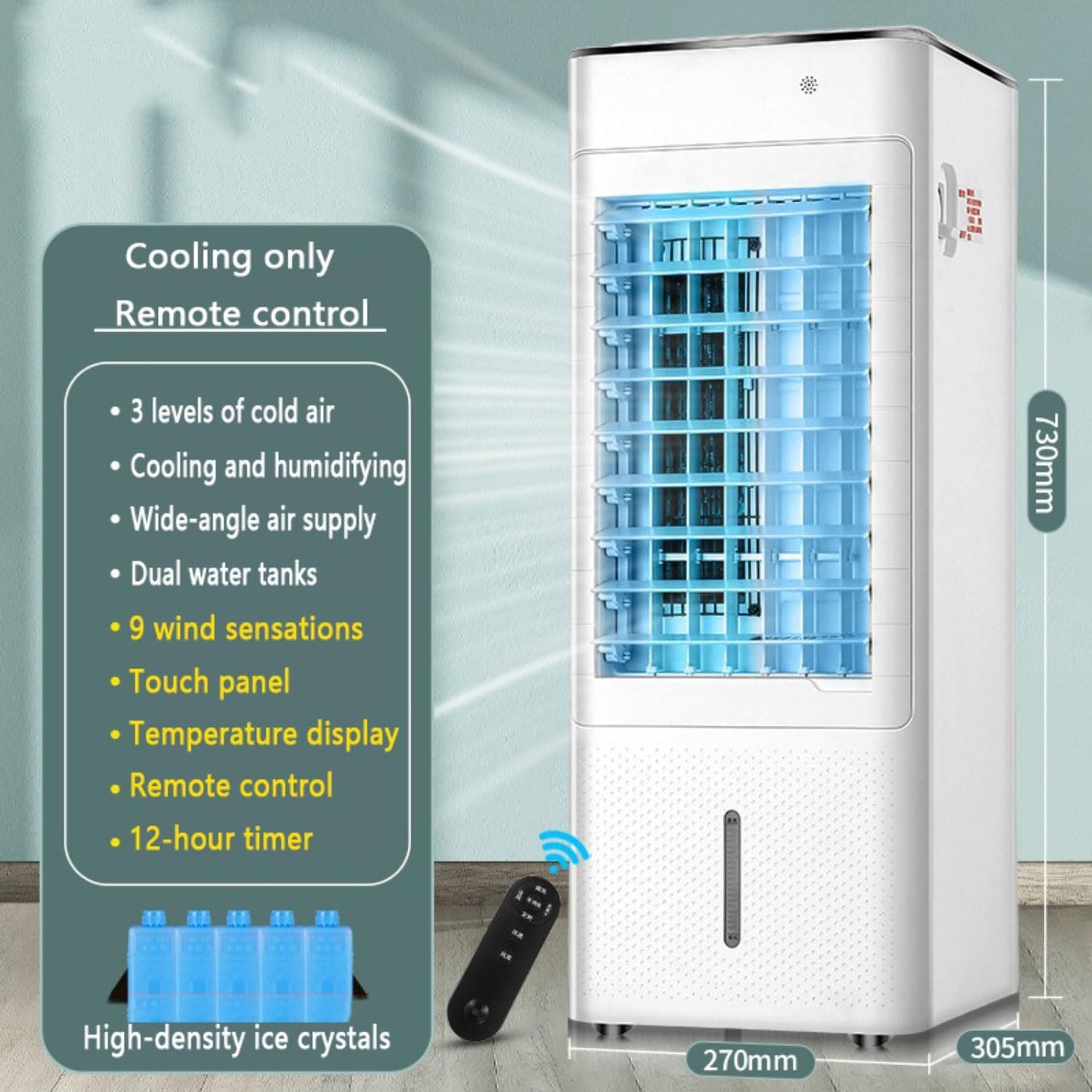 GENERIC Refroidisseur D'air évaporatif Portable Avec Réservoir 7L, Télécommande, Minuterie 12H, 3 Vitesses, 120 Swing, Cellules De Glace Pour Le Bureau De Chambre à Coucher Maison économie D'énergie Easy Mobi