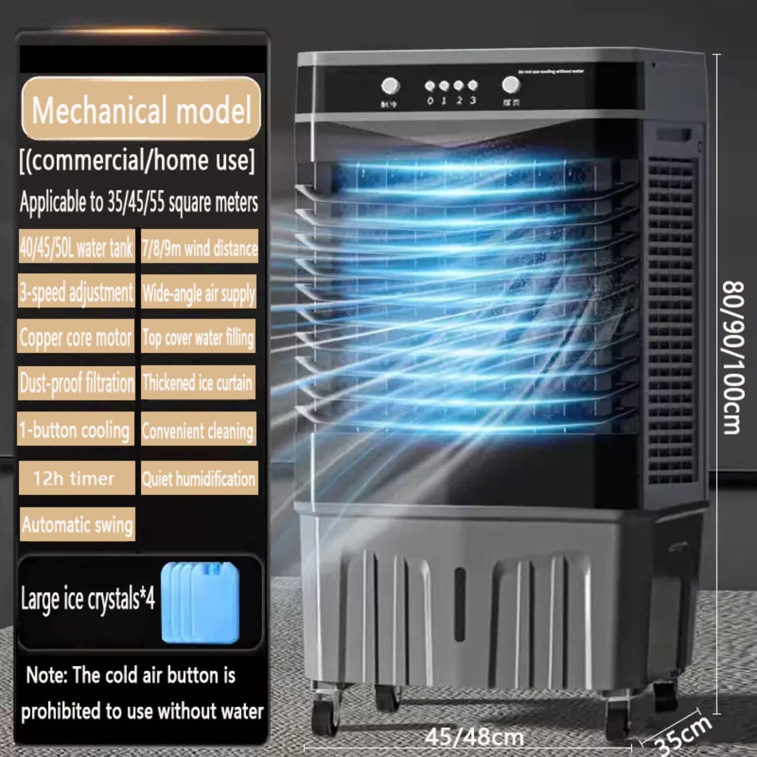 GENERIC Refroidisseur D'air évaporatif Portable, Réservoir 45L, 3 Vitesses, Télécommande, Horlogerie 12H, Ventilateur Oscillant Pour Le Bureau De La Chambre, Mobilité Facile, Fonctionnement Silencieux, Aucun