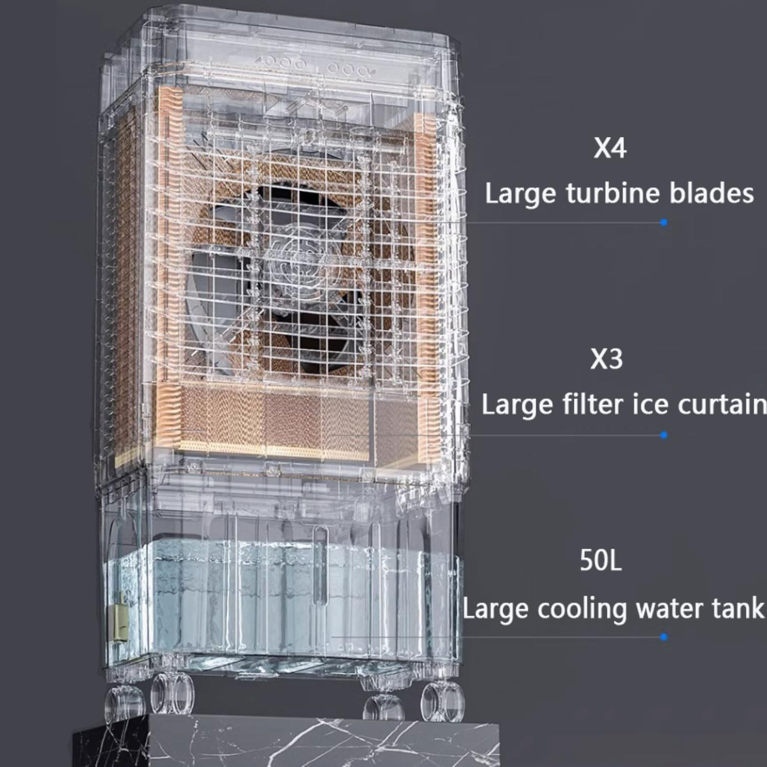 GENERIC Refroidisseur D'air Portable Avec Réservoir à Distance Et 40L, Ventilateur D'évaporation De Rideau De Glace à 3 Vitesses Pour La Pièce, Dispositif De Refroidissement Automatique De Terre Oscillante Av