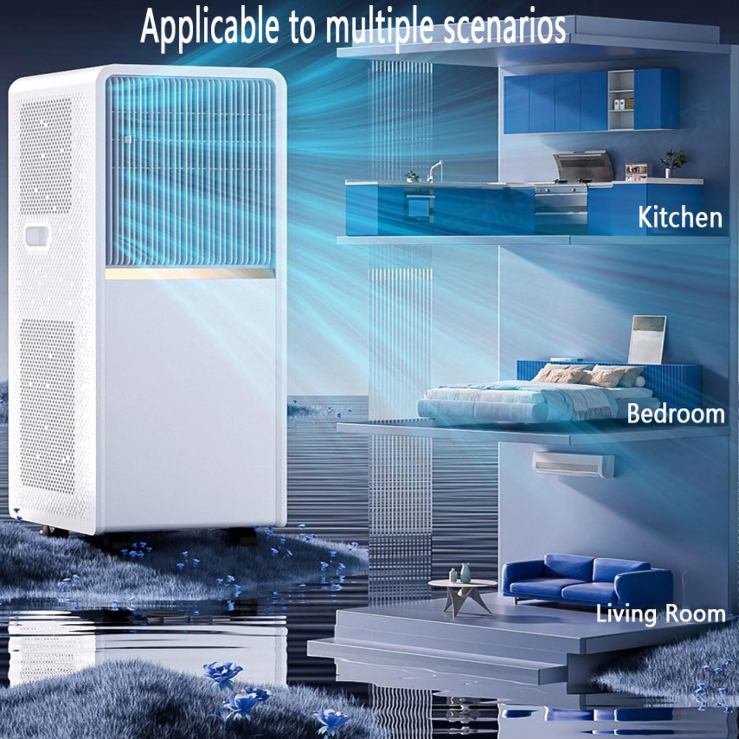  Climatiseur Portable, 48dB Smart AC Unité Avec Télécommande, Ventilateur De Déshumidificateur De Refroidisseur 3 En 1, Mode Veille 24H Minuterie, Pas De Fenêtre Requise Pour Le Bureau D'étage