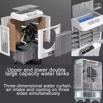 GENERIC Refroidisseur D'air évaporatif Portable, Déshumidificateur D'humidificateur De Ventilateur 3 En 1, Grand Réservoir De 55L, 1220 Breuvette Froide Oscillante Pour Le Refroidissement De La Chambre De Bur