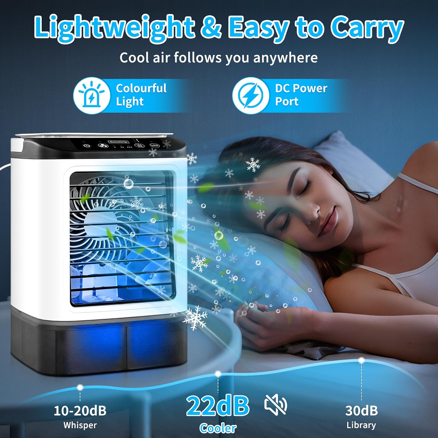  2026 Nouveauté Climatiseur Mobile - 4 Vitesses Climatiseur Mobile Sans évacuation Avec Moule à Glaçons/Fonction Brumisation/Lumière LED 7 Couleurs/Réservoir 900 Ml - Rafraichisseur D'air Silencieux