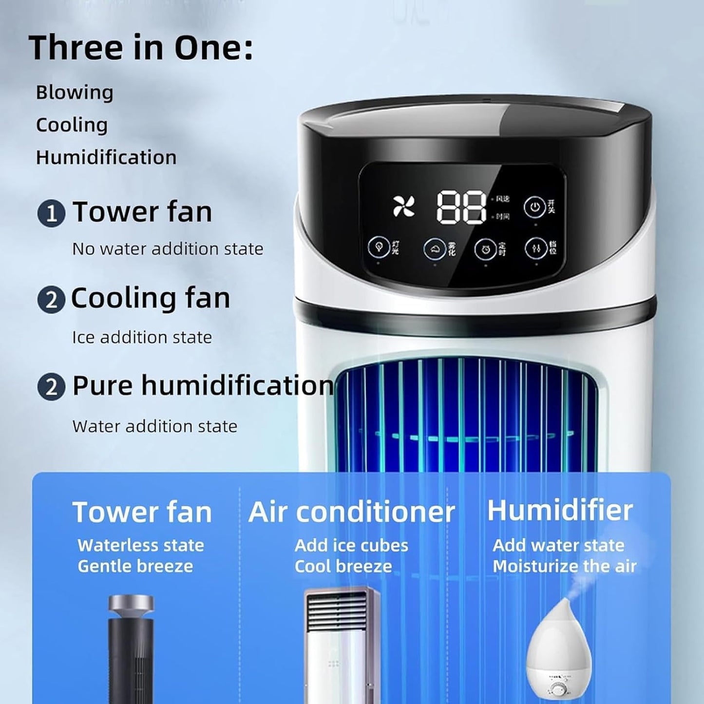GENERIC Climatiseur Portable SmallAir Avec 6 Vitesses Et 3 Modes, Réservoir D'eau De 300 ML, Rafraîchisseur D'air Personnel Par évaporation, Affichage Numérique, Minuterie 6 H, Ventilateur Et Humidi