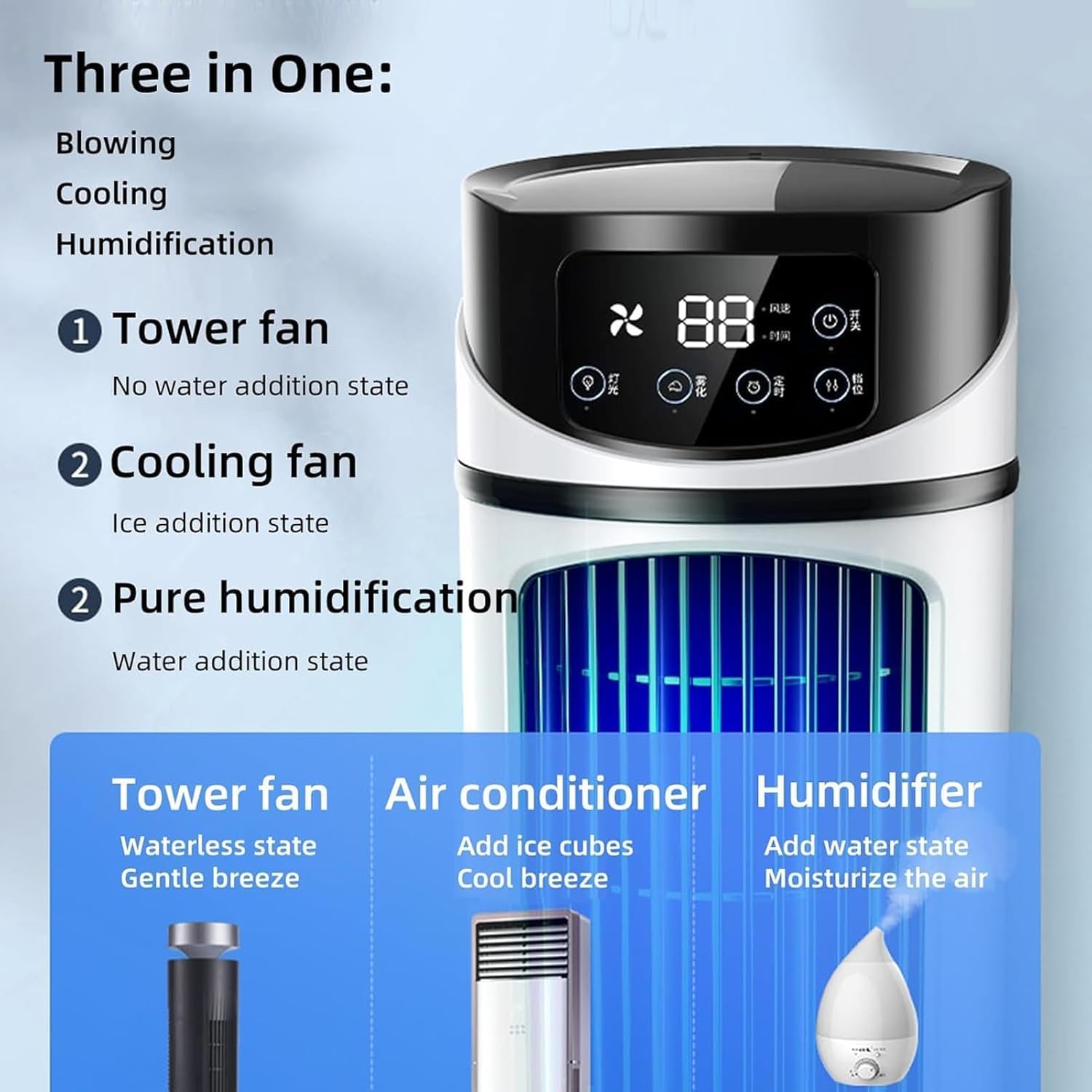 GENERIC Climatiseur Portable SmallAir Avec 6 Vitesses Et 3 Modes, Réservoir D'eau De 300 ML, Rafraîchisseur D'air Personnel Par évaporation, Affichage Numérique, Minuterie 6 H, Ventilateur Et Humidi