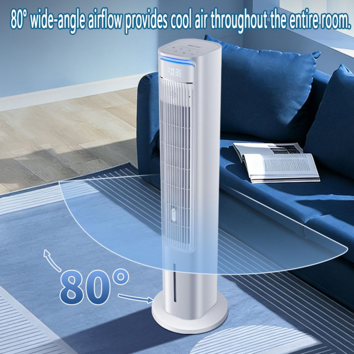 GENERIC Ventilateur De Tour Portable, Refroidisseur D'air à 3 Vitesses Avec Réservoir De 4L, Oscillation à 80 °, Packs De Minuterie Et De Glace 12H, Contrôle Tactile Pour Le Bureau De Chambre, Refroidissement