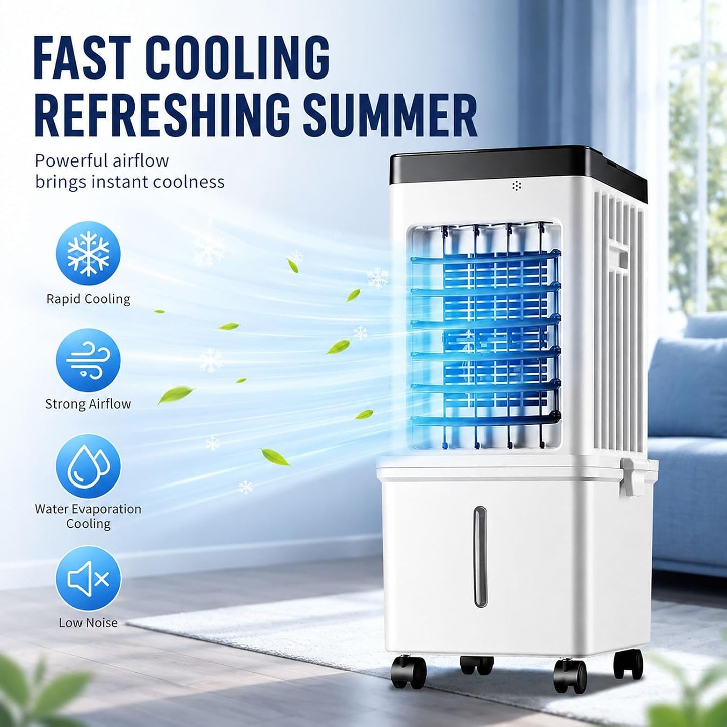  Rafraîchisseur D'Air Évaporatif Pour Maison & Bureau, Climatiseur Mobile Sans Évacuation 15L Grand Réservoir Avec Télécommande, 3 Modes & 3 Vitesses, Oscillation 120°