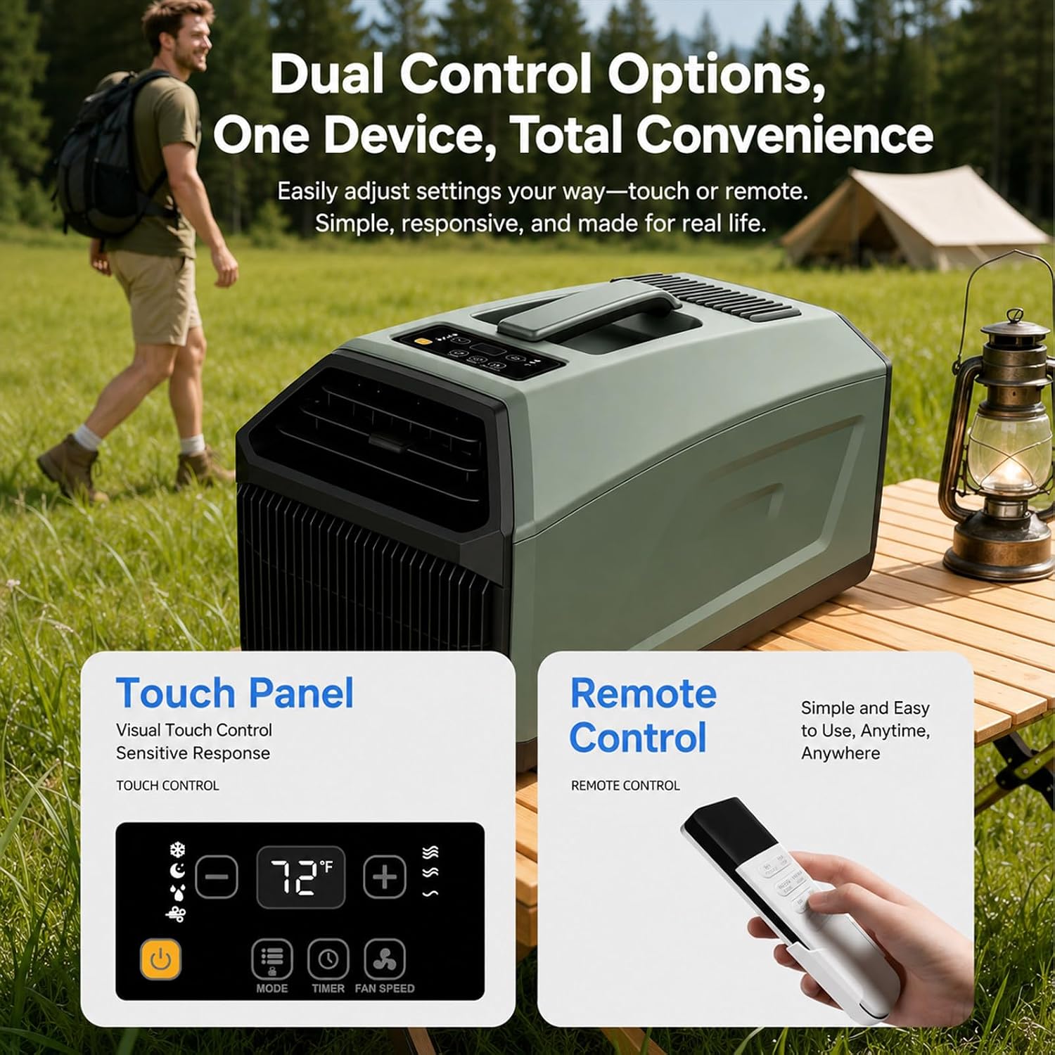  Climatiseur Portable 4 En 1,5100Btu (1500W) Refroidissement Rapide, Faible Consommation D'énergie,Minuterie 24H,16 °c à 32 °c,10 M², Pour Camping Caravanes Tentes Petites Pièces 220VAC