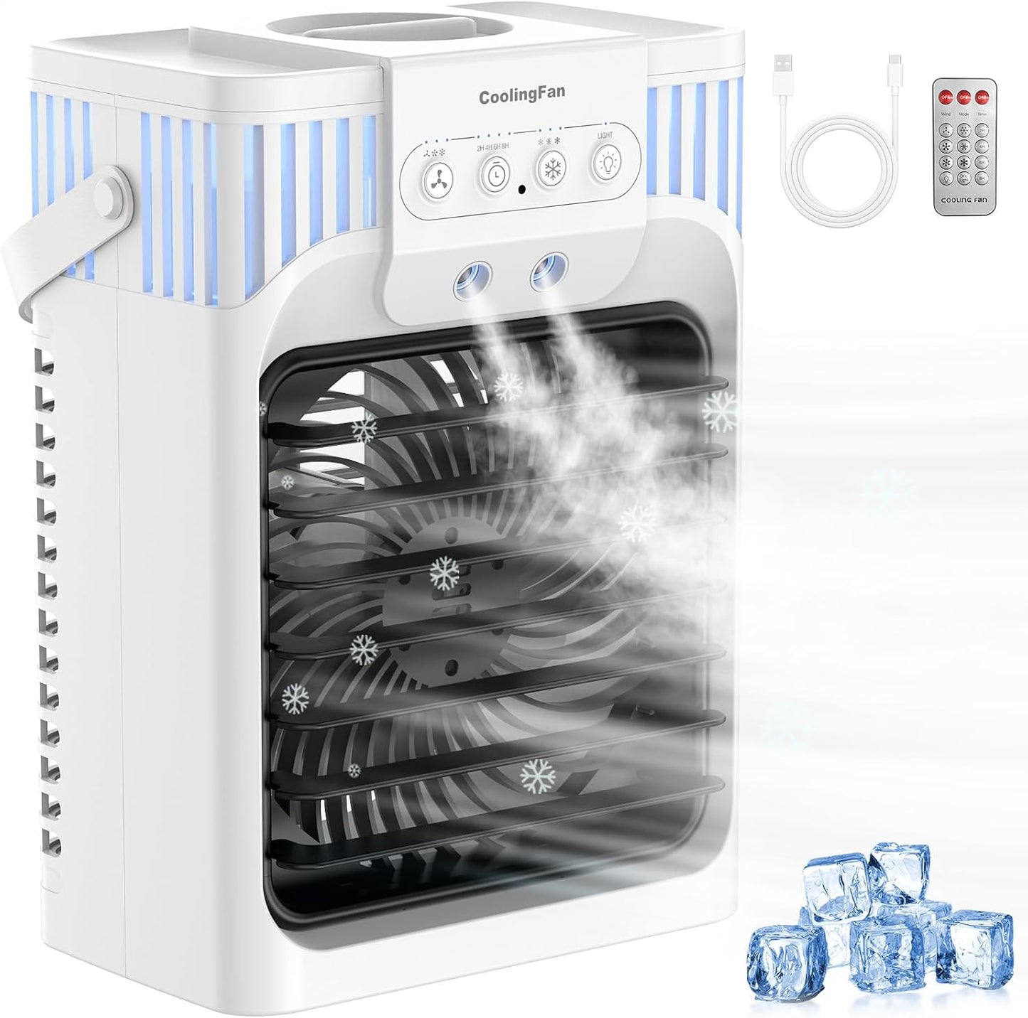  Climatiseur Portable, Refroidisseur D'air évaporatif Personnel 4 En 1 Avec Télécommande, 3 Vitesses Et 3 Brumes, Veilleuse 7 Couleurs, Minuterie De 2 à 8 Heures, Mini Ventilateur De Refroidissement De