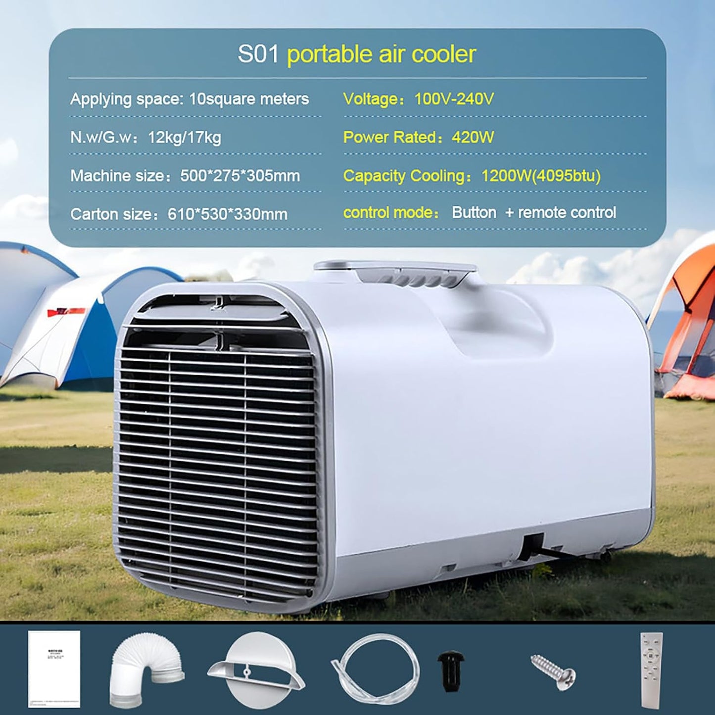 GENERIC Climatiseur Portable Climatiseurs De Refroidissement Rapide Déshumidificateur 5100BTU AC 600W Consommation D'énergie Mini Climatiseur Portable Pour Camping Tente RV Car Truck Van And Fishing
