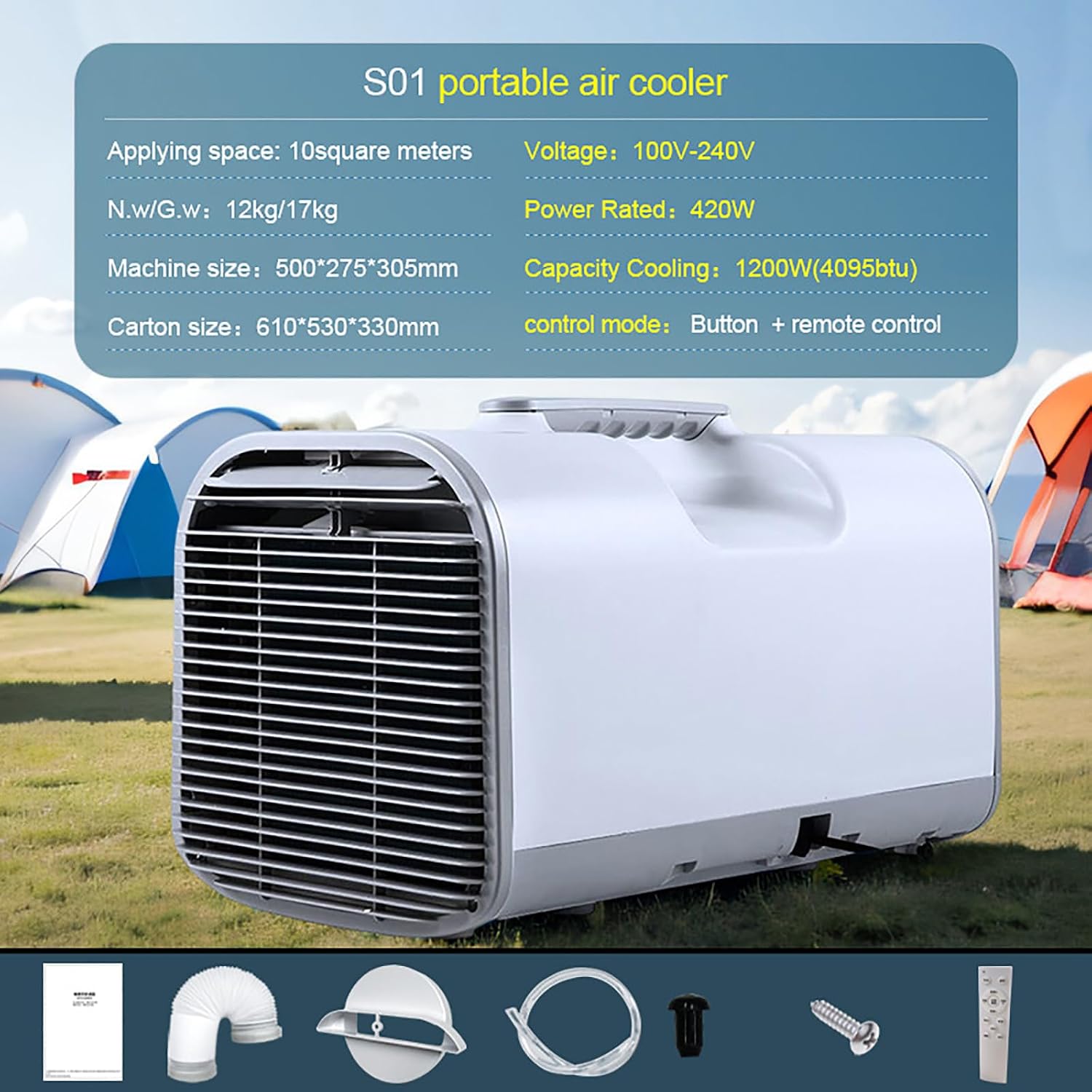 GENERIC Climatiseur Portable Climatiseurs De Refroidissement Rapide Déshumidificateur 5100BTU AC 600W Consommation D'énergie Mini Climatiseur Portable Pour Camping Tente RV Car Truck Van And Fishing