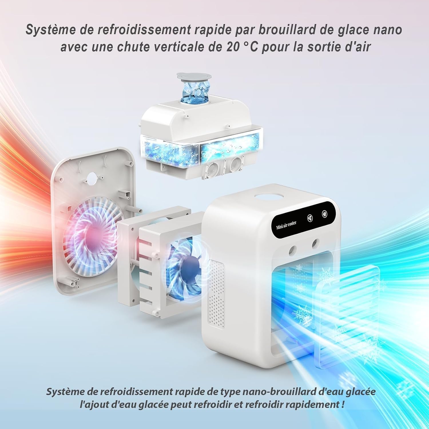  Climatiseur Mobile, Climatiseur Portable Silencieux 4 En 1, Capacité De 500 Ml, Deux Vitesses De Ventilation, Deux Modes De Pulvérisation, Mini Climatiseur, Convient Aux Bureaux Touches Tactiles