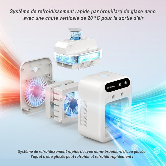  Climatiseur Mobile, Climatiseur Portable Silencieux 4 En 1, Capacité De 500 Ml, Deux Vitesses De Ventilation, Deux Modes De Pulvérisation, Mini Climatiseur, Convient Aux Bureaux Touches Tactiles