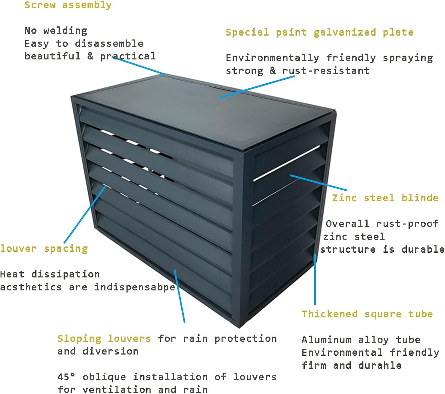  Housse De Protection Pour Climatiseur Extérieur En Aluminium Résistant Aux Intempéries - Clôture Décorative Autoportante Pour Unités AC Et Poubelles - Protection Contre Les Intempéries