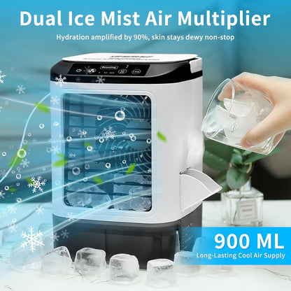  2026 Nouveauté Climatiseur Mobile - 4 Vitesses Climatiseur Mobile Sans évacuation Avec Moule à Glaçons/Fonction Brumisation/Lumière LED 7 Couleurs/Réservoir 900 Ml - Rafraichisseur D'air Silencieux