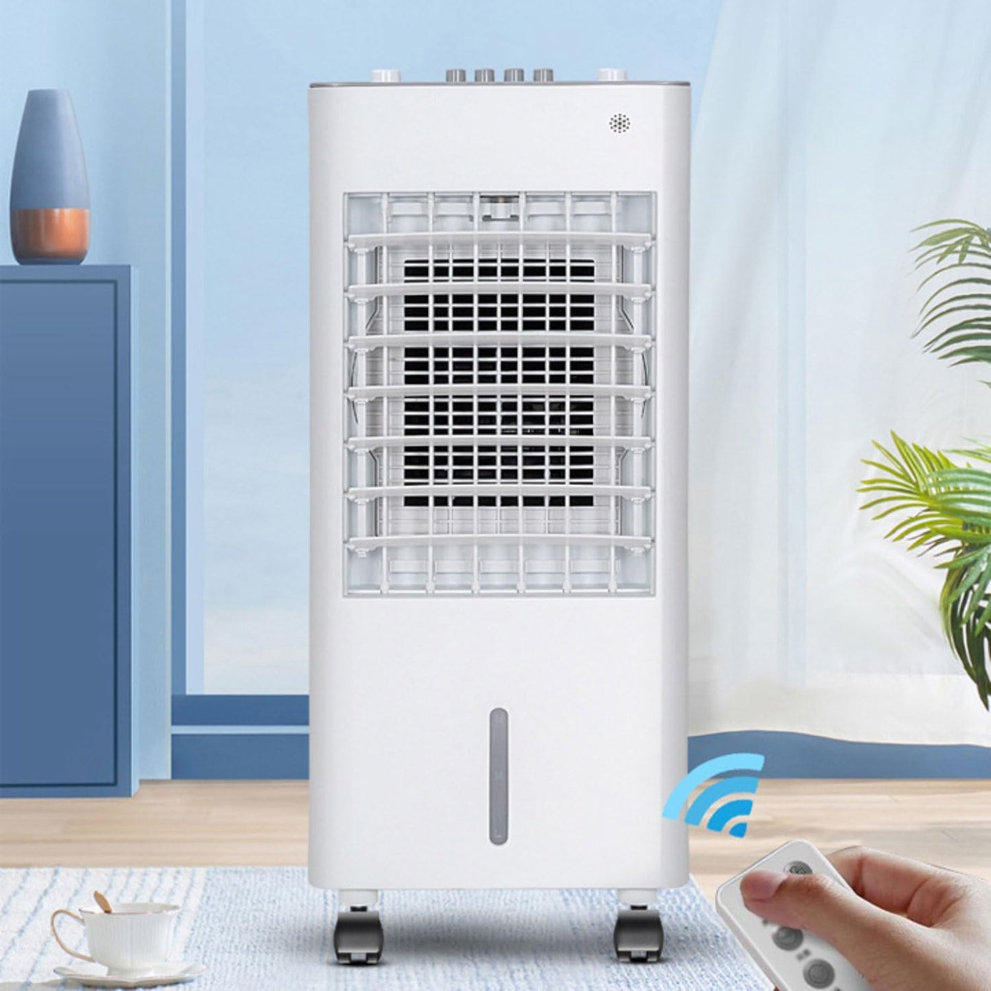 GENERIC Refroidisseur D'air Portable Avec Réservoir De 10L, 3 étapes Et 120 ° Pivotant.Quiet 35dB, Roulettes Pour Jardin, Garage Ou Bureau.avec 2 Batteries Réfrigérées Pour La Brise Fraîche.