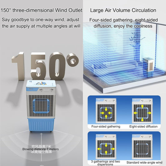 GENERIC Refroidisseur D'air évaporatif Portable, Ventilateur De Refroidissement De Marais De Réservoir De 30L, Sortie Oscillante 150 °, 3 Vitesses Pour L'atelier Garage Utilisation Extérieure Intérieure