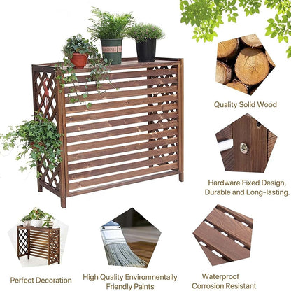 GENERIC Housse De Climatiseur En Bois Massif Avec Pot De Fleurs - Protection Anti-corrosion - Marron - Élégant Et Design
