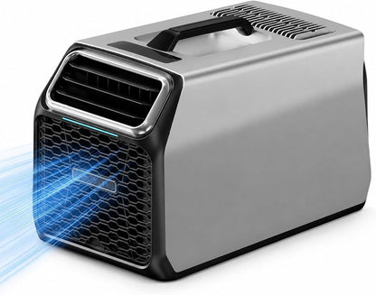  Climatiseur Mobile Compact 1400W Pour Maison, Van Et Tente Silver-220V | Mode Nuit 52 DB Et Minuterie Pour Garder Une Fraîcheur Agréable Pendant Le Repos Ou Les Nuits En Camping.