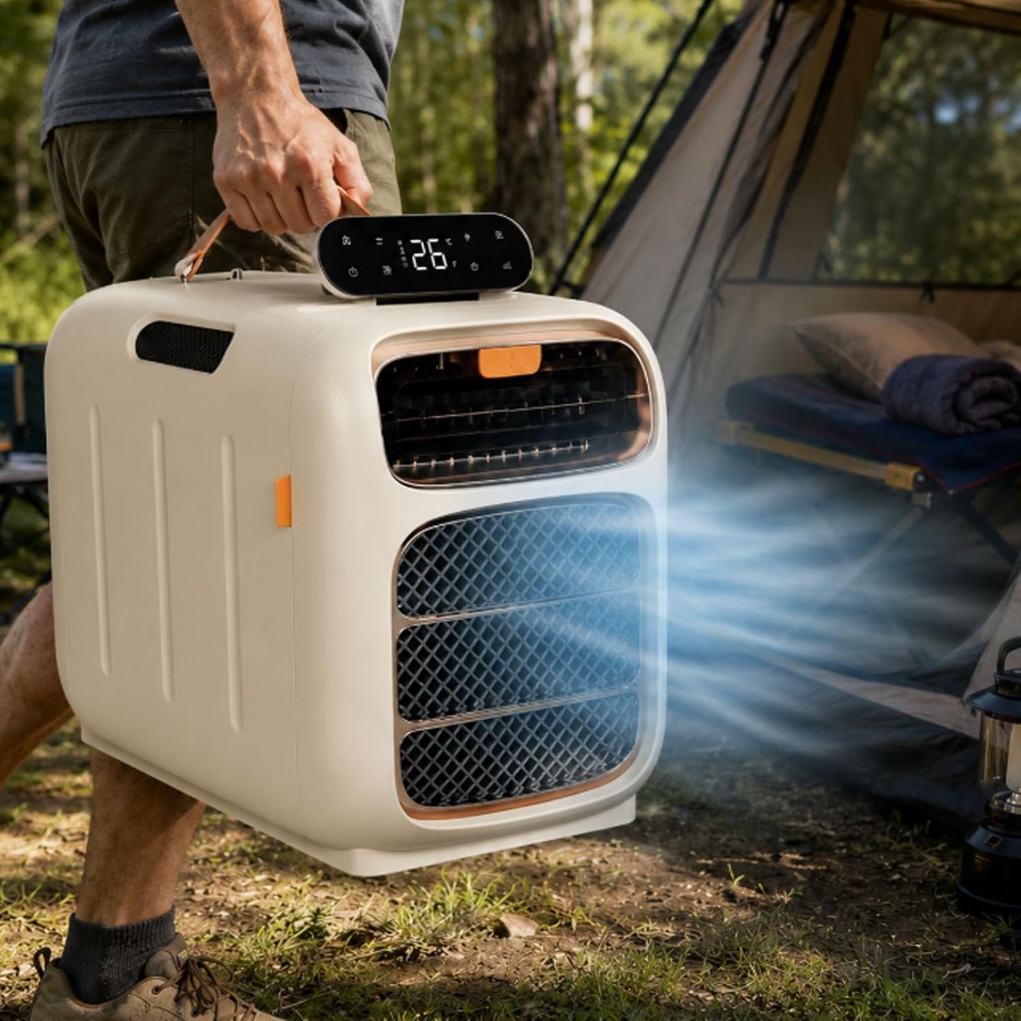  Climatiseur Portable, 4700 BTU Mobile AC Pour Tentes Et VR, Double échappement De Tuyau, Auto-évaporation, Déshumidificateur, Fonctionnement Silencieux Pour Les Petits Espaces Et Le Camping, Contrôle
