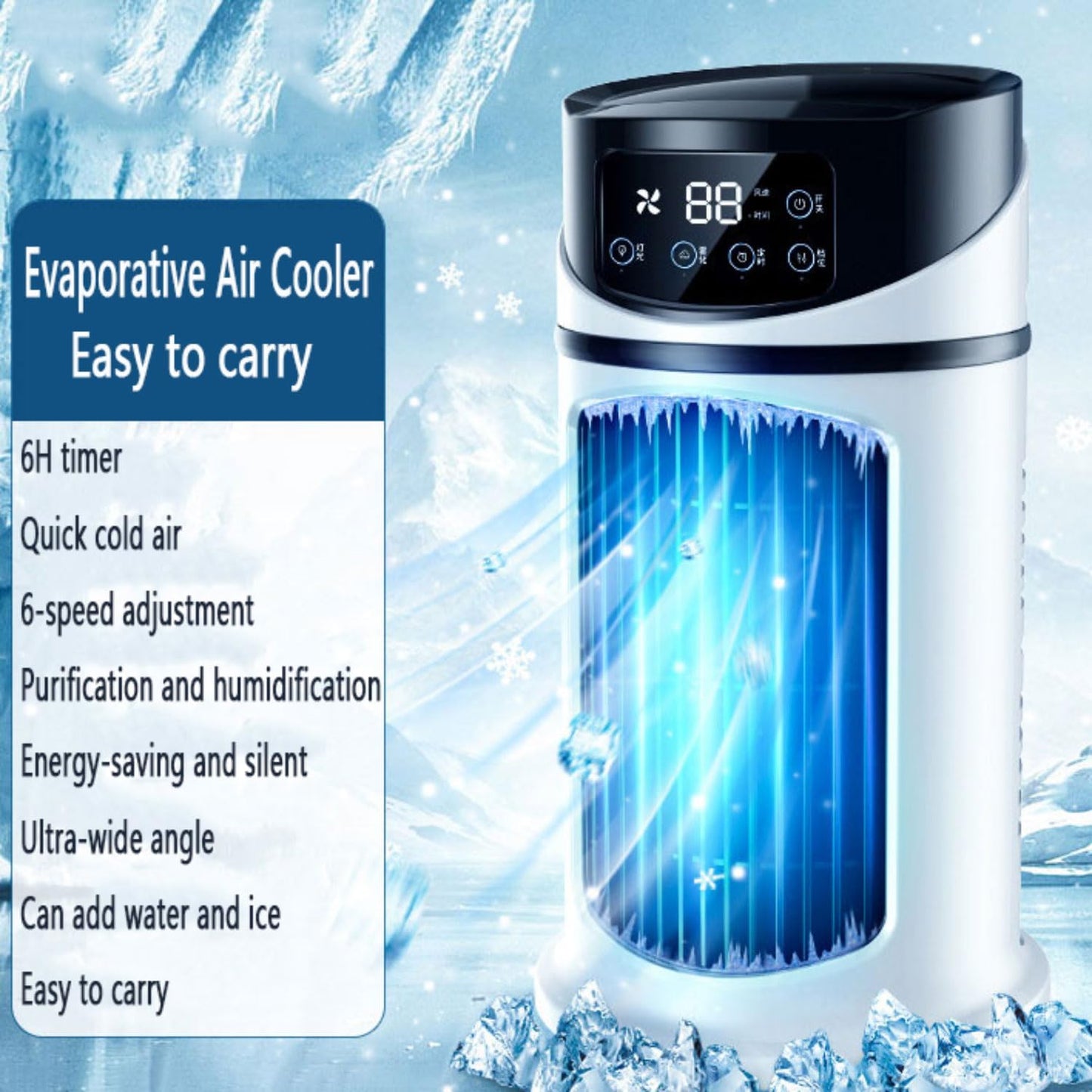 GENERIC Climatiseur Portable SmallAir Avec 6 Vitesses Et 3 Modes, Réservoir D'eau De 300 ML, Rafraîchisseur D'air Personnel Par évaporation, Affichage Numérique, Minuterie 6 H, Ventilateur Et Humidi