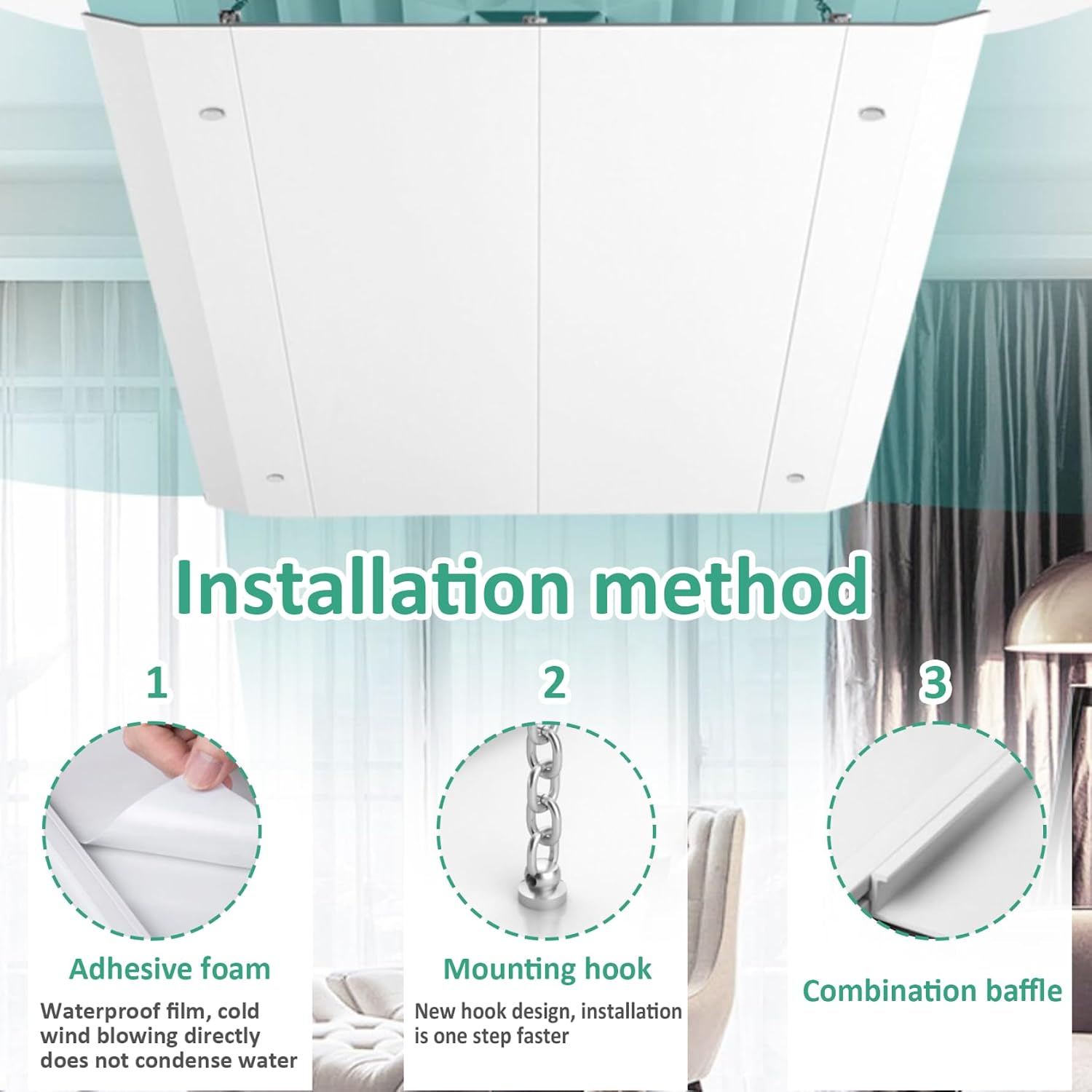  Déflecteur De Climatiseur Pour Plafond Carré, Hauteur Réglable, Déflecteur De Ventilation Suspendu, Anti-condensation, Lavable, Chaîne Ventilation Plafond Fixe (18x18 Pouces)