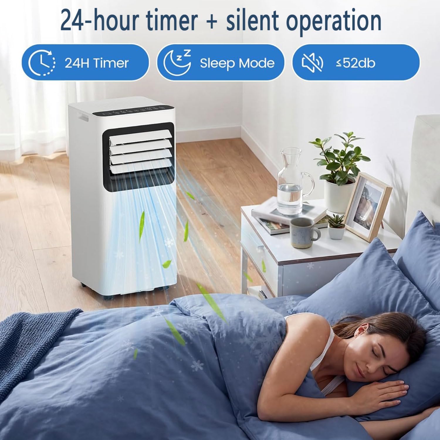  Climatiseur Portable Refroidit 350 Sq.Ft, Unité De Climatisation Portable Intelligente Silencieuse Avec Ventilateur Et Déshumidificateur LED Affichage à Distance 24H Minuterie Kit De Fenêtre Refroidis