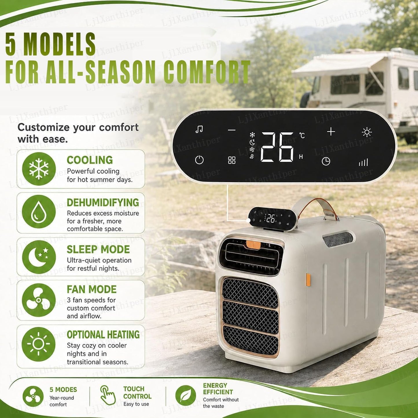 GENERIC Climatiseur De Camping Portable 5000 BTU, Température Réglable 16-32 °C, Trois Vitesses De Ventilateur, Faible Bruit, Idéal Pour Les Camping-cars, Camions, Voitures, Petits Entrepôts, Maisons Pour