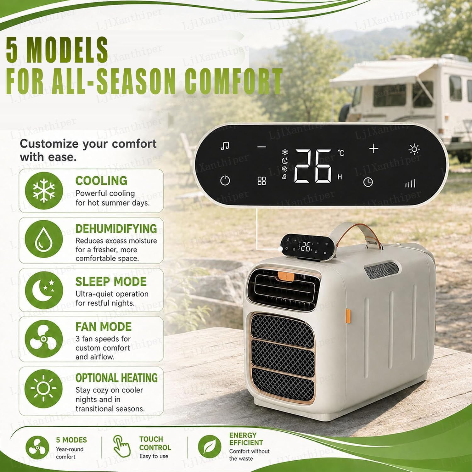 GENERIC Climatiseur De Camping Portable 5000 BTU, Température Réglable 16-32 °C, Trois Vitesses De Ventilateur, Faible Bruit, Idéal Pour Les Camping-cars, Camions, Voitures, Petits Entrepôts, Maisons Pour
