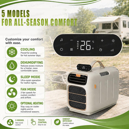 GENERIC Climatiseur De Camping Portable 5000 BTU, Température Réglable 16-32 °C, Trois Vitesses De Ventilateur, Faible Bruit, Idéal Pour Les Camping-cars, Camions, Voitures, Petits Entrepôts, Maisons Pour