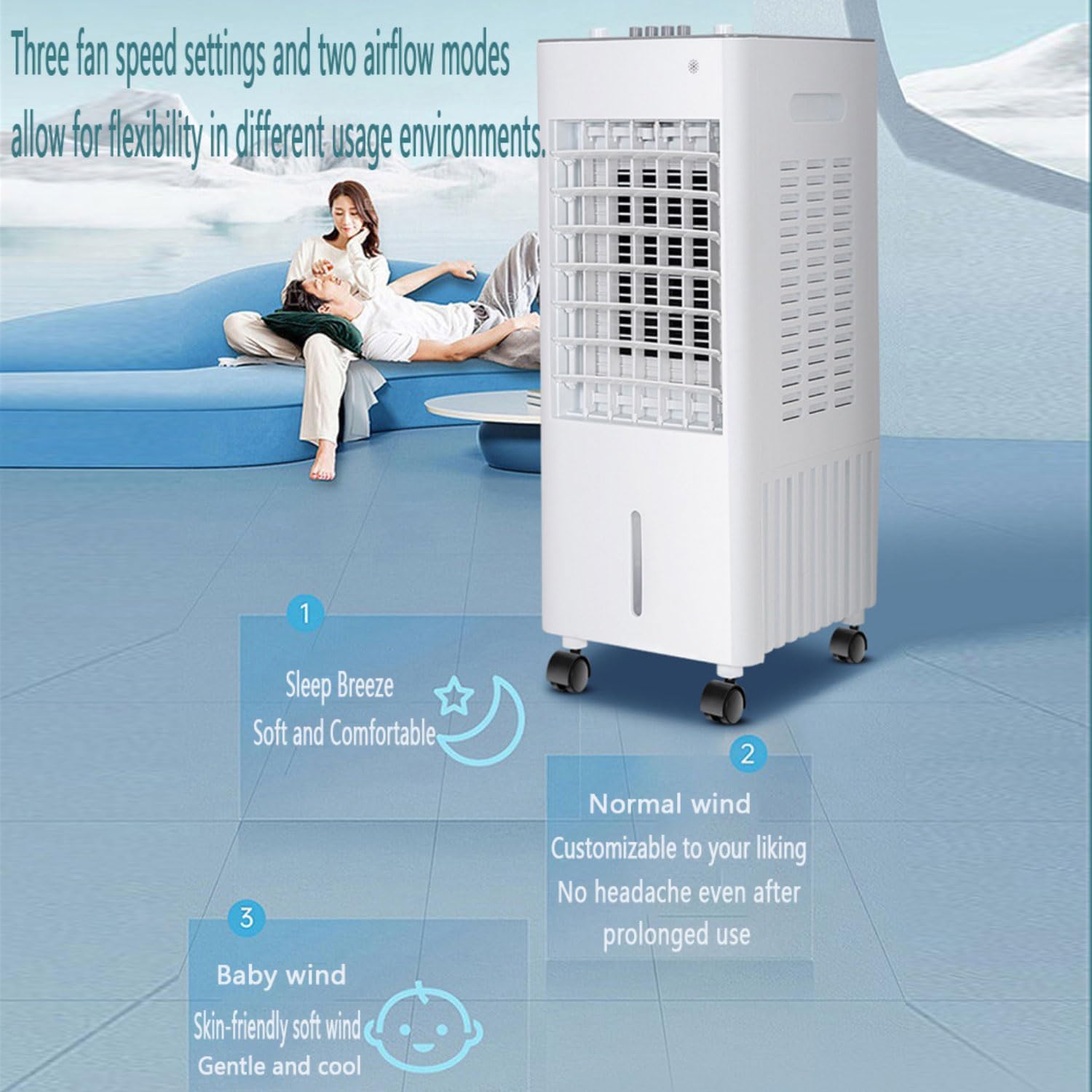GENERIC Refroidisseur D'air Portable Avec Réservoir De 10L, 3 étapes Et 120 ° Pivotant.Quiet 35dB, Roulettes Pour Jardin, Garage Ou Bureau.avec 2 Batteries Réfrigérées Pour La Brise Fraîche.