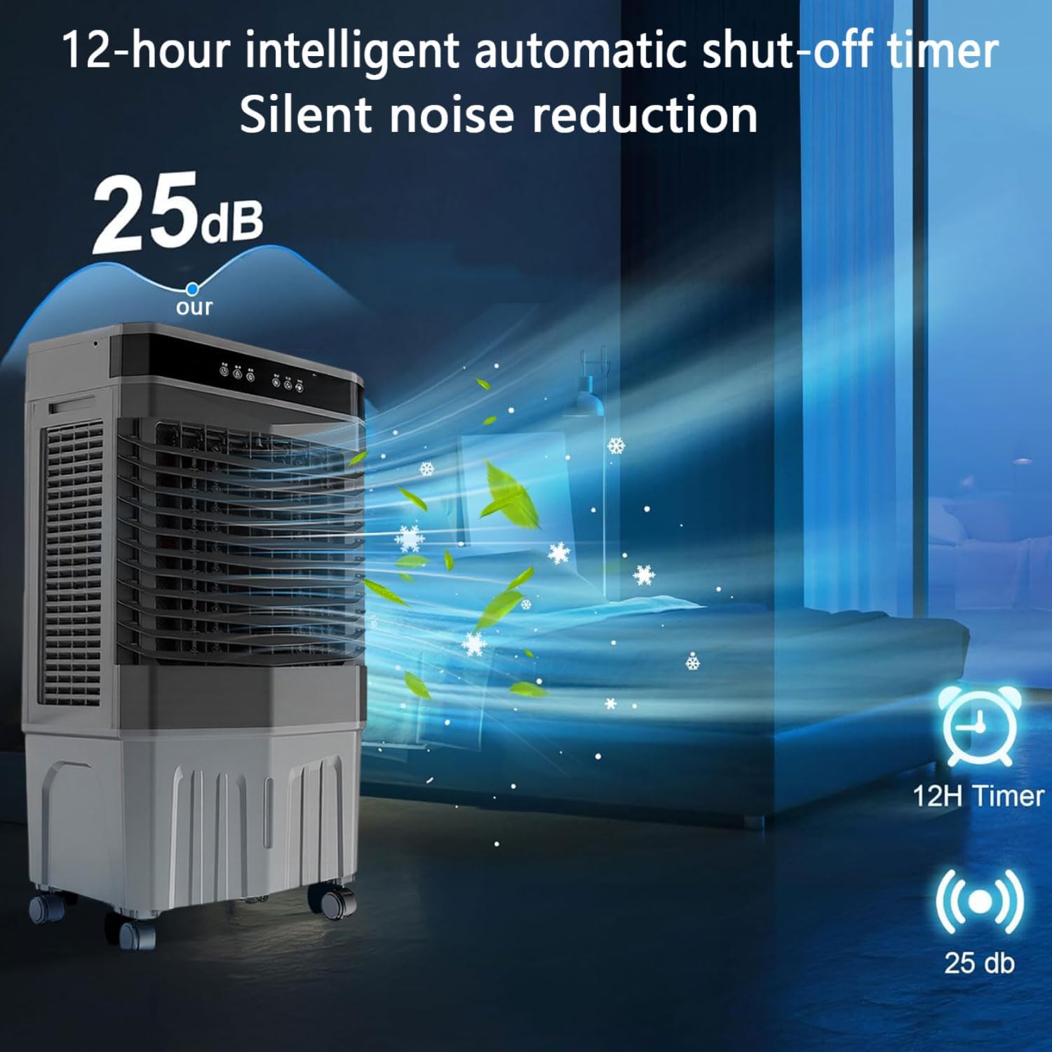 GENERIC Refroidisseur D'air évaporatif Portable, Réservoir 45L, 3 Vitesses, Télécommande, Horlogerie 12H, Ventilateur Oscillant Pour Le Bureau De La Chambre, Mobilité Facile, Fonctionnement Silencieux, Aucun