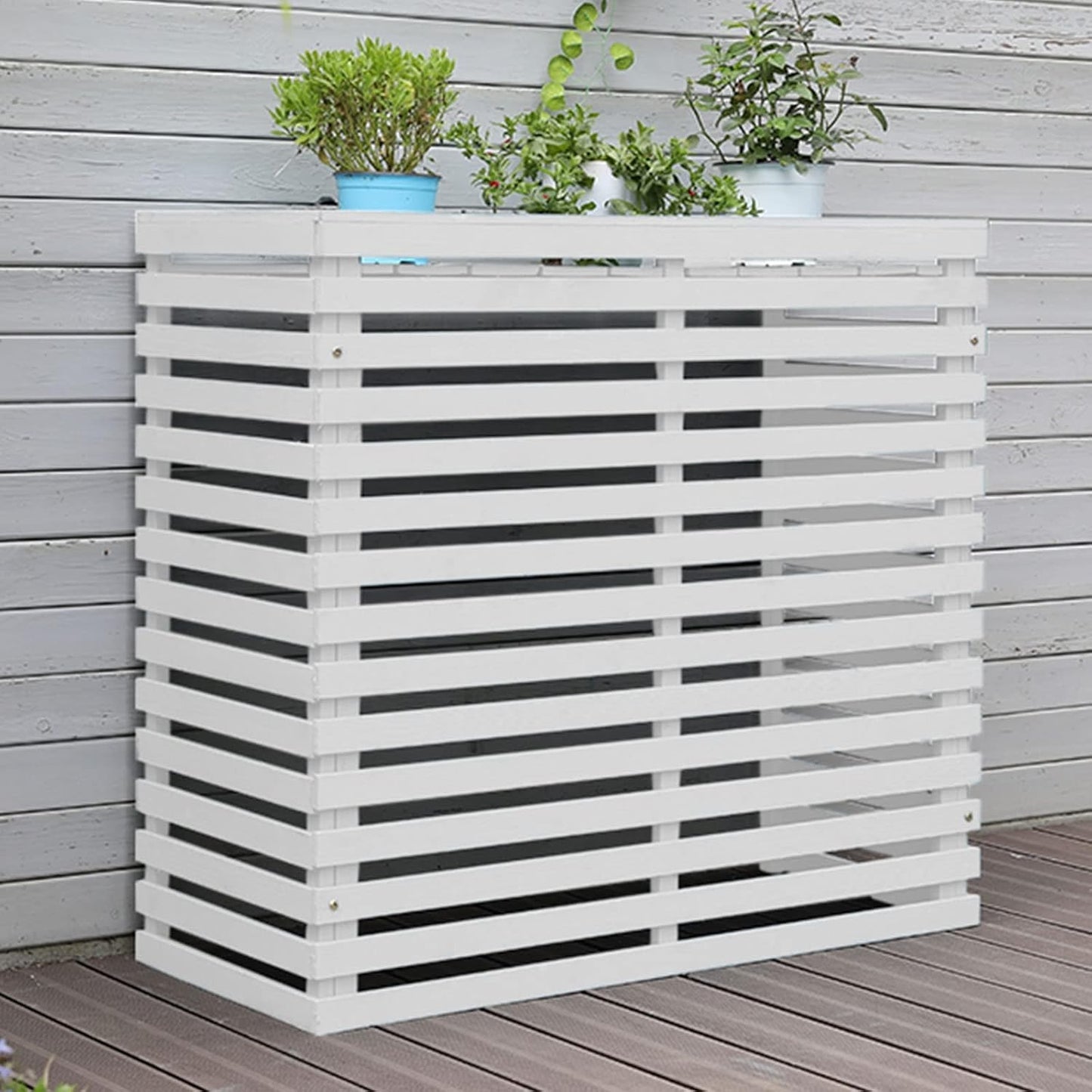  Housse De Protection En Bois Pour Climatiseur – Clôture De Protection Extérieure Pour Unités De Climatisation Et Pompes à Chaleur – Solution élégante Pour Jardin – Design En Bois Résistant Aux
